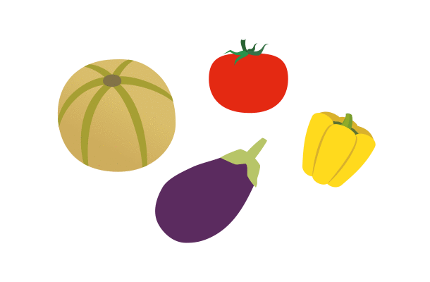 トマト、メロン、ナス、ピーマン